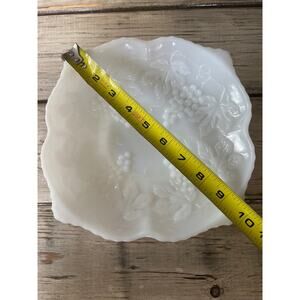 Anchor Hocking vintage Indiana milk glass dish grapevine pattern pedestal bowl